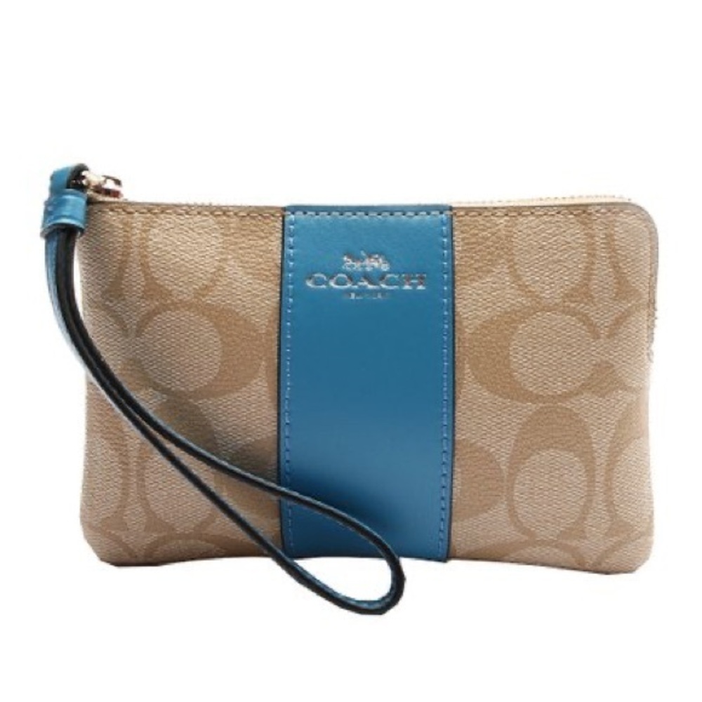Coach Wristlet | Light Khaki & Bright Blue Panel Signature Wristlet | NWOT